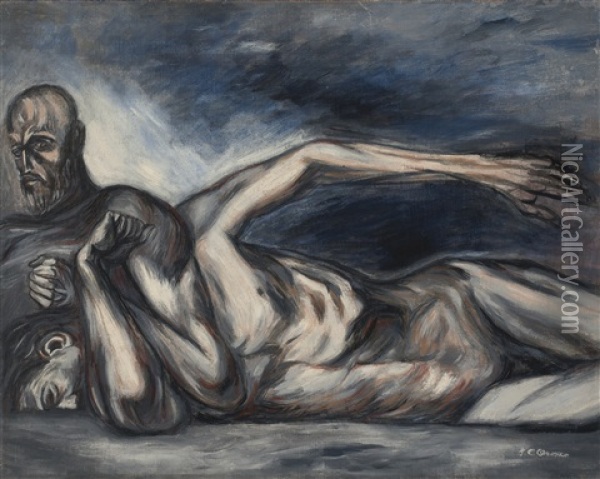 La Tierra (study For Figures In The Man Of Fire Fresco Painted In The Central Cupola In The Hospicio Cabanas, Guadalajara, Mexico) Oil Painting - Jose Clemente Orozco