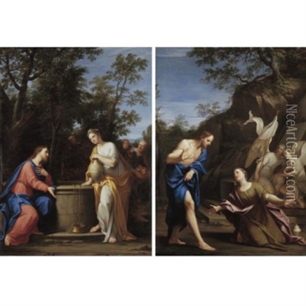 Christ And The Samaritan At The Well (+ Noli Me Tangere; Pair) Oil Painting - Marc Antonio Franceschini