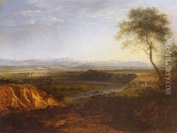Das Lechtal Mit Blick Auf Die Zugspitze Oil Painting - Georg Maximilian Johann Von Dillis