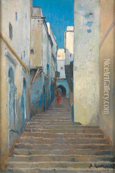 Rue De La Kasbah A Alger Oil Painting - Achille Koetschet