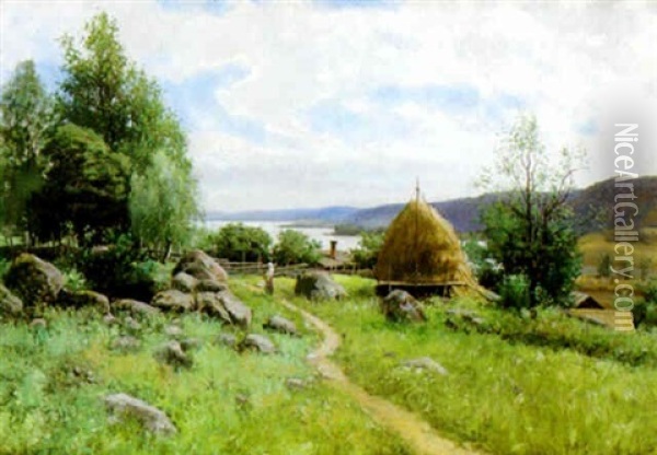 Solig Sommardag Oil Painting - Konrad Simonsson