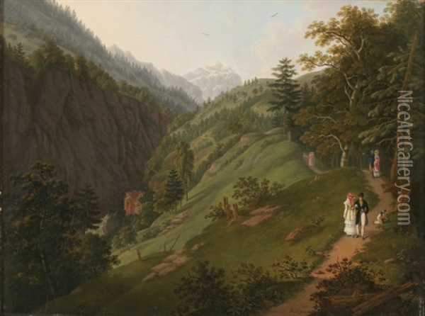 Taminatal Mit Bad Pfafers Oil Painting - Johann Caspar Rahn
