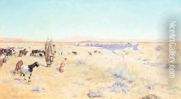 The goat herder, Biskra Oil Painting - Charles James Theriat