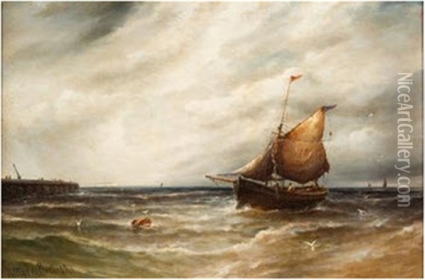 Trawlers Entering Harbour (2 Works) Oil Painting - Gustave de Breanski