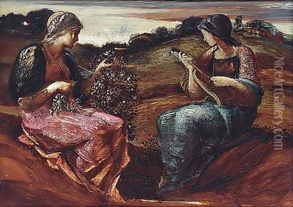 Two Seated Female Figures, In A Landscape Oil Painting - Sir Edward Coley Burne-Jones