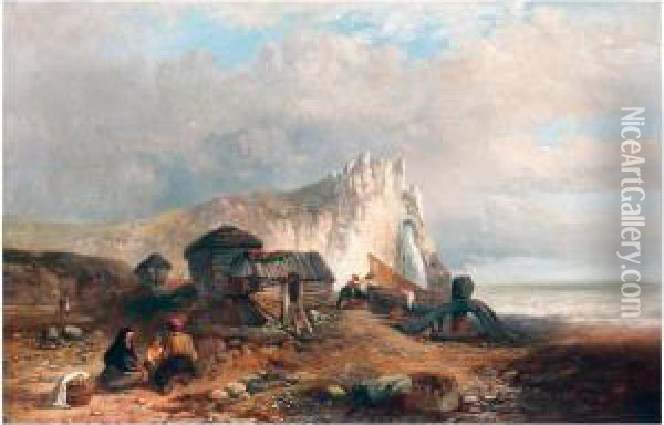 Figures On The Shore Oil Painting - James Vivien de Fleury
