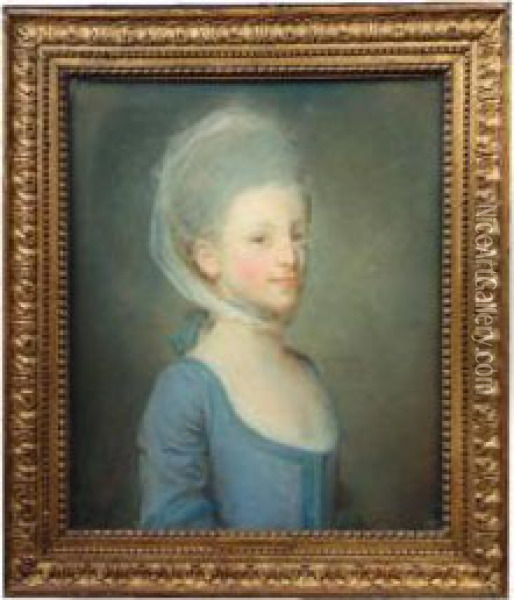 Portrait D'une Jeune Femme Coiffee D'une Fanchon De Gaze Rayee Oil Painting - Jean-Baptiste Perronneau