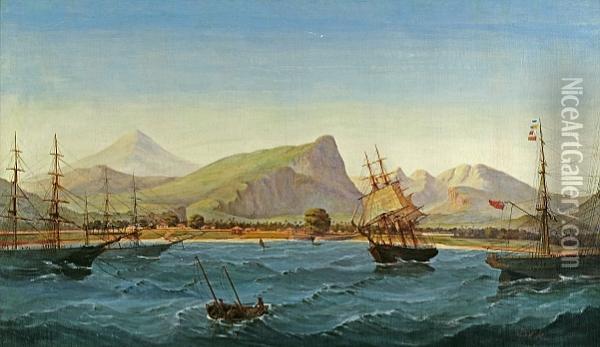 Shipping In A Far Eastern Harbor, Possibly Batavia (jakarta) Oil Painting - Joseph W. Pierce