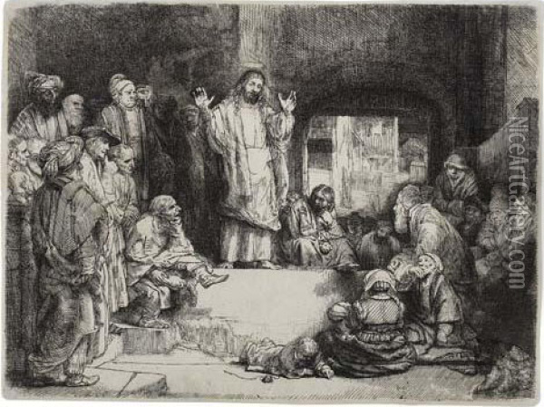 Christ Preaching (la Petite Tombe) Oil Painting - Rembrandt Van Rijn