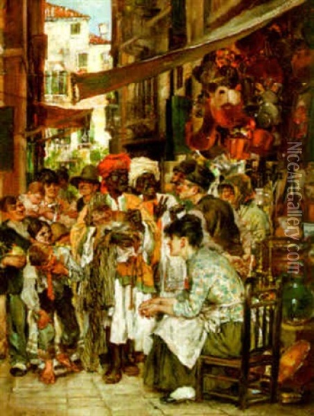 In A Venetian Calle Oil Painting - William Henry Pike