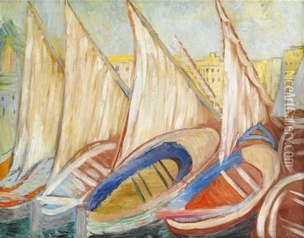 Fiskebatar I Collioure Oil Painting - Sigrid (Maria) Hjerten