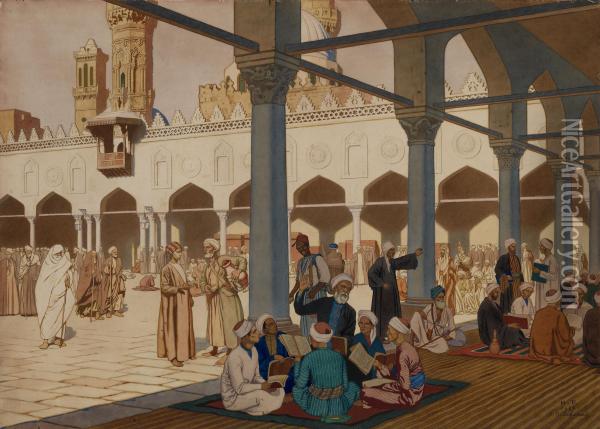 Courtyard Of The Al-azhar Mosque And University, Cairo Oil Painting - Ivan Iakovlevich Bilibine