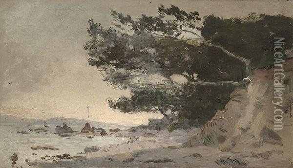 Paysage Cotier, Pins Sur Les Rochers. Oil Painting - Edmond Marie Petitjean