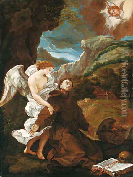 Saint Francis receiving the Stigmata Oil Painting - Giovanni Battista (Baciccio) Gaulli