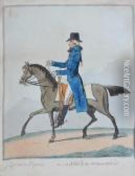 Equestrian Elegance! - Or - A Noble Scot,metamorphosed Oil Painting - James Gillray