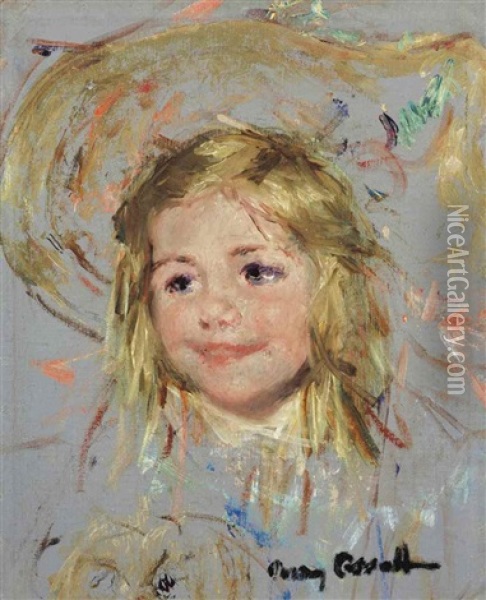Head Of Smiling Child: A Study For Mother And Child In A Boat Oil Painting - Mary Cassatt
