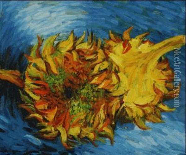 Two Sunflowers Oil Painting - Vincent Van Gogh