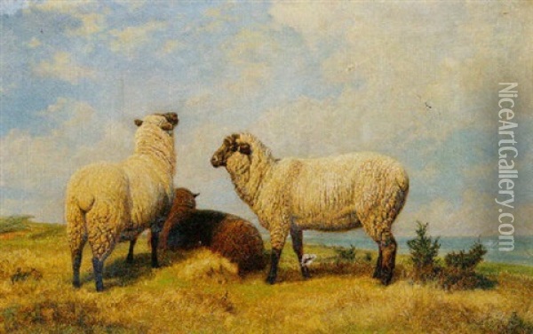 Sheep In A Landscape Oil Painting - Friedrich Wilhelm Keyl
