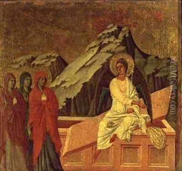 Maesta The Three Maries at Christs Tomb Oil Painting - Buoninsegna Duccio di