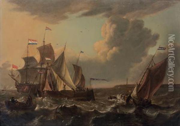 Navires Pres D'un Rivage Sur Une Mer Agitee Oil Painting - Ludolf Bakhuyzen