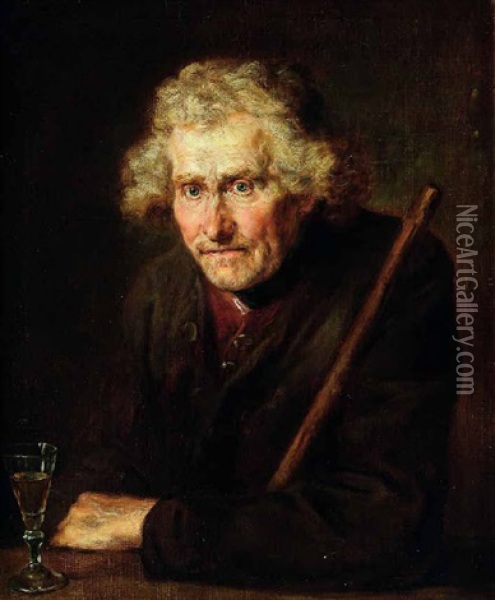 Selbstportrat Mit Stock Und Weinglas Oil Painting - Johann Georg Josef Edlinger