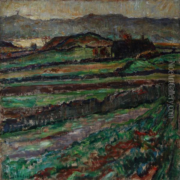 Landscape With Farm Oil Painting - Poul Jerndorff