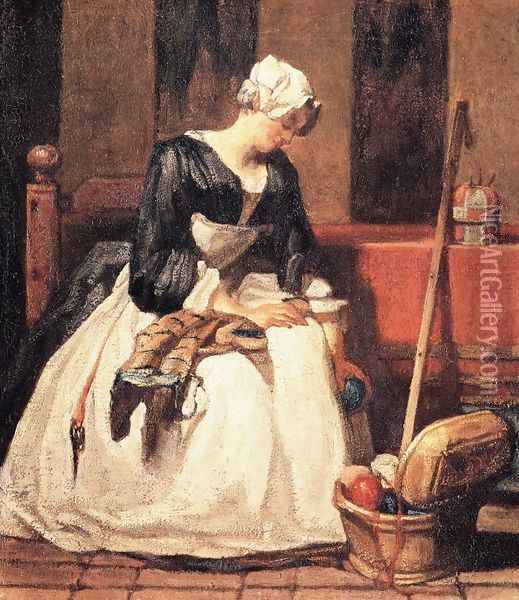 The Embroiderer, c.1773 Oil Painting - Jean-Baptiste-Simeon Chardin