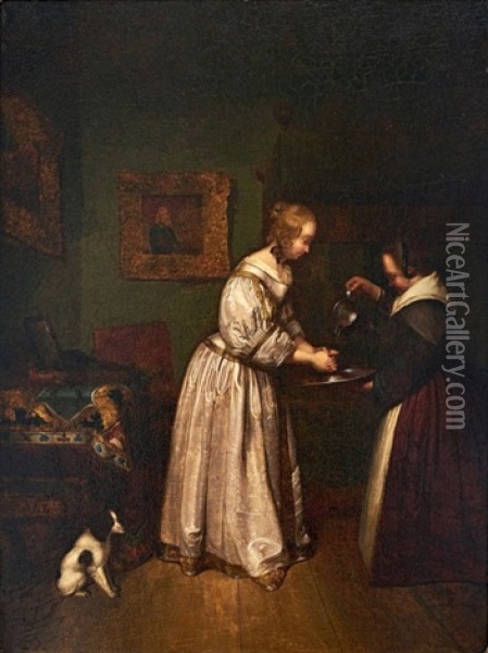 Lady Washing Her Hands Oil Painting - Gerard ter Borch the Younger