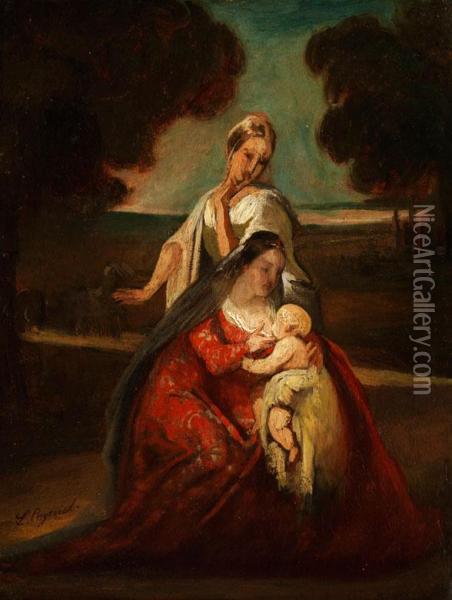 Mutter Mit Kind An Der Brust Mit Dahinterstehender Weiblicher Figur Oil Painting - Leon Cogniet