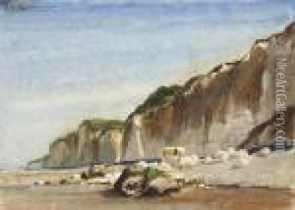 A Coastal Scene With Cliffs Oil Painting - Eugene Isabey