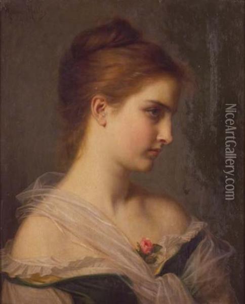 French, - Portrait Of A Youngwoman Oil Painting - Hugues Merle