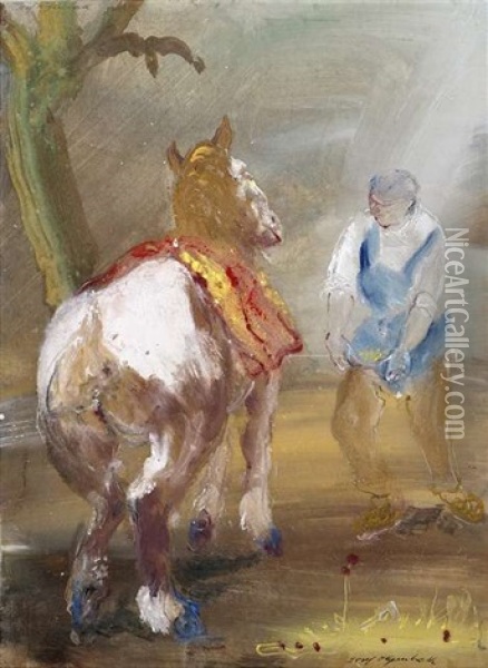 Pferdefutterung Oil Painting - Emanuel Hegenbarth