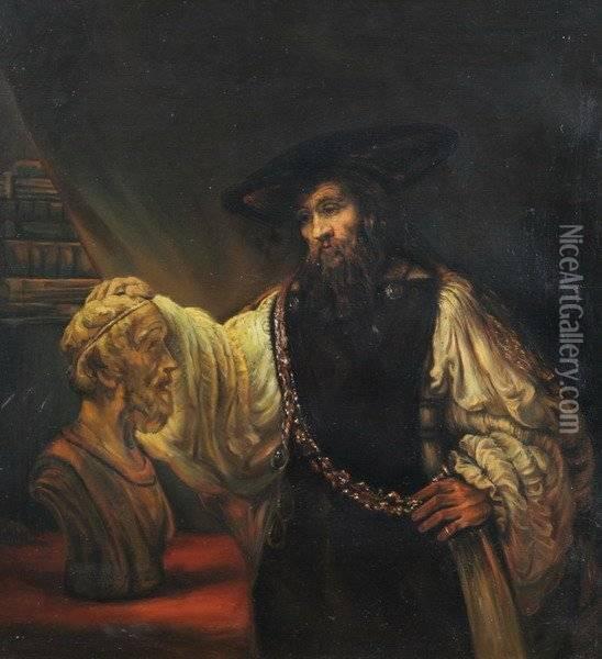 Aristotle Contemplating A Bust Of Homer Oil Painting - Rembrandt Van Rijn