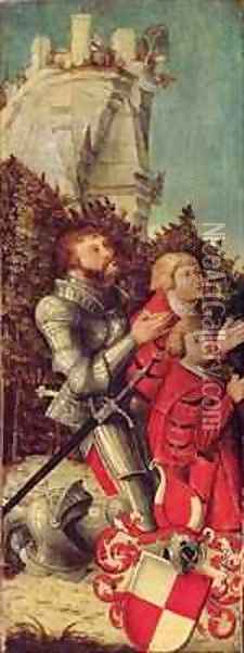 Portrait of a Knight with his two sons Oil Painting - Lucas The Elder Cranach
