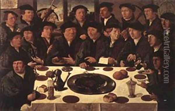 Banquet Of Members Of Amsterdams Crossbow Civic Guard 1533 Oil Painting - Cornelis Anthonisz.