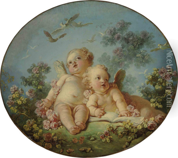 Spring: Two Cupids Oil Painting - Jean-Honore Fragonard