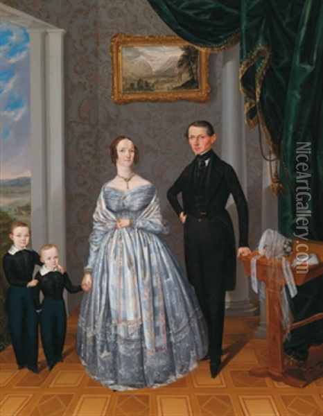 Familienbild Vor Landschaftshintergund Oil Painting - Alois Spulak