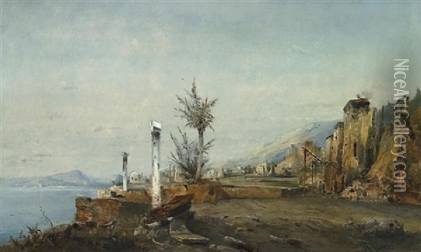 Italienische Kustenlandschaft Vor Pompei Oil Painting - Robert Alott