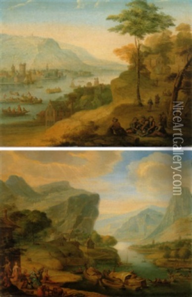 Views On The Rhine                                          (a Pair) Oil Painting - Gerard Melder