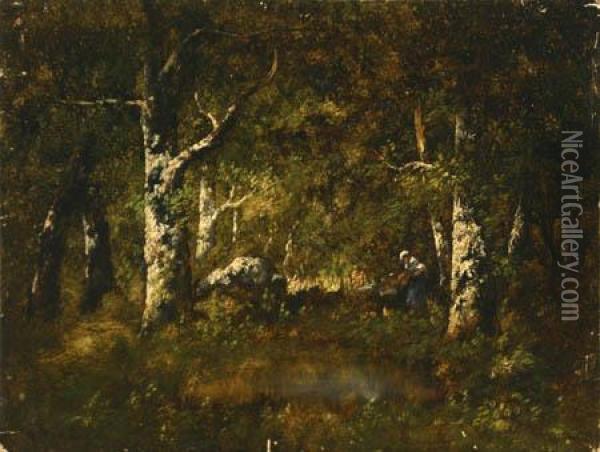 Gathering Faggots, Forest Of Fontainebleau Oil Painting - Narcisse-Virgile D Az De La Pena
