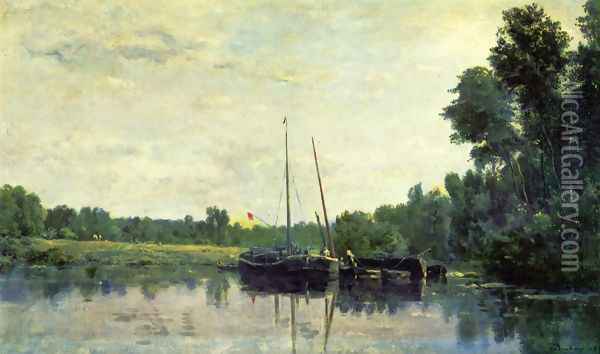 Boats on the Oise Oil Painting - Charles-Francois Daubigny