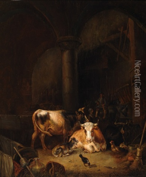 Stable With Cows Oil Painting - Antonie Franciscus Dona