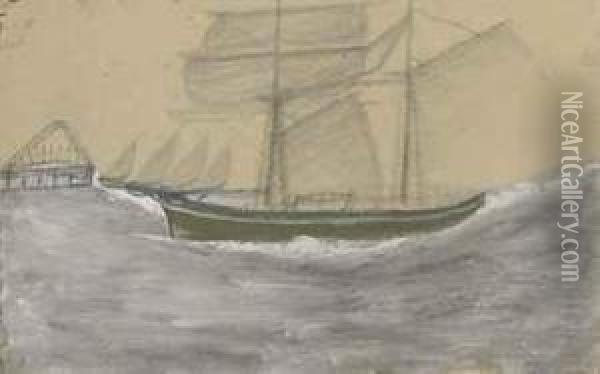 Green Sail Boat Oil Painting - Alfred Wallis