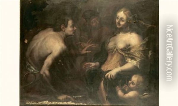 Mercure Presentant Paris A Venus Et Cupidon Oil Painting - Vincent Malo the Elder