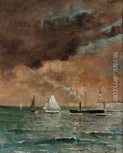 Leaving Port Oil Painting - Alfred Stevens