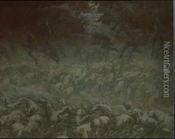 Die Herde Oil Painting - Otto Vladimir Wallenius