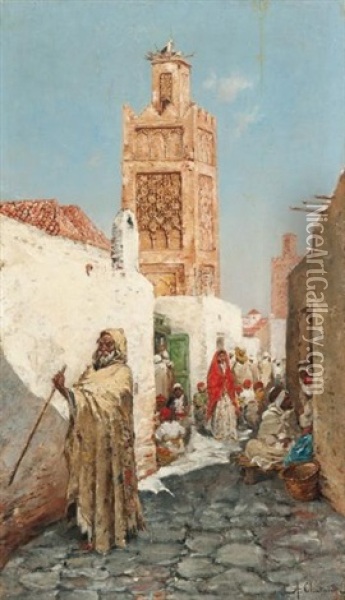 Scene De Rue, Maroc Oil Painting - Marc Alfred Chataud