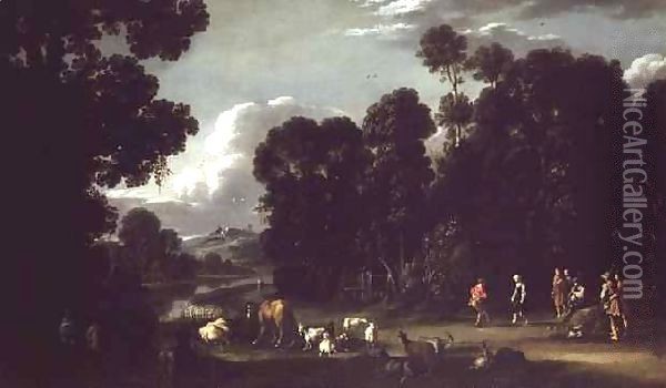 Italianate Landscape at Twilight with Peasants Dancing Oil Painting - Filippo de Liano d' (Napoletano) Angeli