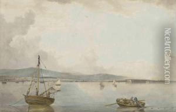 The Bay Of Dublin From The South-east, With The Port Of Dublin Tothe Far Right Oil Painting - Francis Wheatley