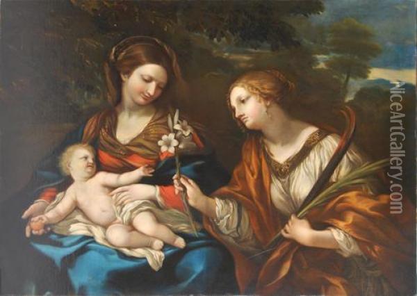 Madonna Col Bambino E S.agata Oil Painting - Ciro Ferri